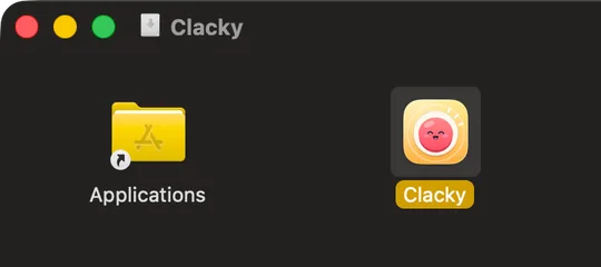 The Clacky.dmg window: the Clacky icon beside the Applications folder