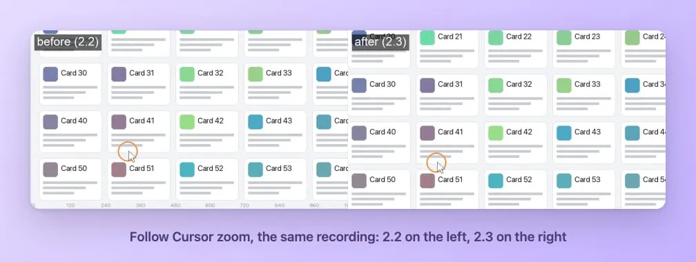 The same recording before and after, with the zoom following the cursor smoothly